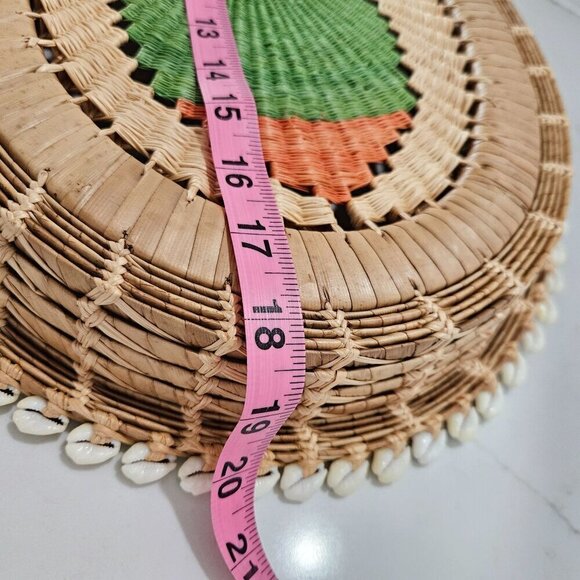 Vintage Oval Basket Handwoven Natural Fiber Oval Cowrie Shell Coiled Bread Boho - Picture 7 of 10